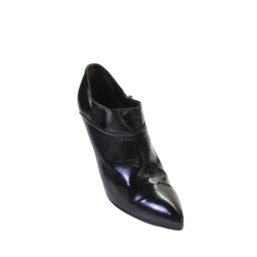 Prada Womens Side Zip Cone Heel Pointed Toe Patent Leather Booties Black Size 41